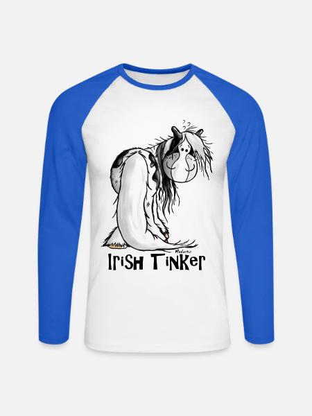 Niedlicher Irish Tinker - Gypsy Cob - Unisex Baseballshirt langarm - Weiß/Royalblau