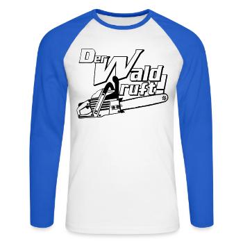 Motorsäge , Kaminholz , Old School ,Wald Holz (25) - Unisex Baseballshirt langarm - Weiß/Royalblau - Vorne - Nik (191cm)