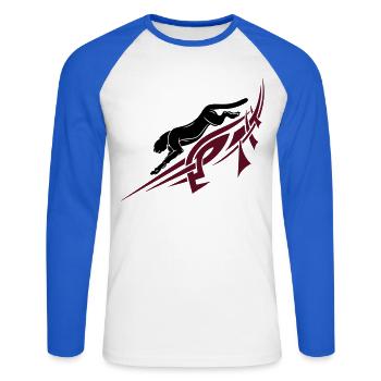 Panther, Tribal, Tattoo - Unisex Long Sleeve Baseball T-Shirt - white/royal blue - Front - Nik (191cm)