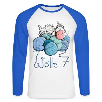 Schaf auf Wolle 7 - Unisex Baseballshirt langarm - Weiß/Royalblau - Vorne - Nik (191cm)