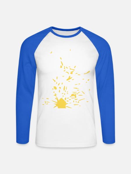 Gelber Farbklatsch - Unisex Baseballshirt langarm - Weiß/Royalblau