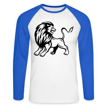 Lion - design - T-shirt baseball manches longues Homme - blanc/bleu royal - Devant - Nik (191cm)