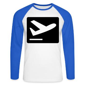 Airplane taking off - Unisex Long Sleeve Baseball T-Shirt - white/royal blue - Front - Nik (191cm)