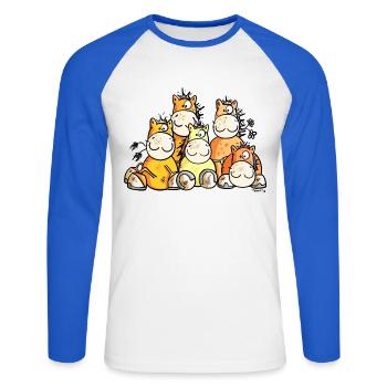Drôle Chevaux - T-shirt baseball manches longues Homme - blanc/bleu royal - Devant - Nik (191cm)