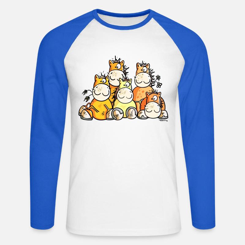 Pferde Freundschaft - Unisex Baseballshirt langarm - Weiß/Royalblau
