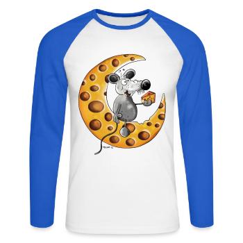 The Mouse Love Cheese - Unisex Long Sleeve Baseball T-Shirt - white/royal blue - Front - Nik (191cm)