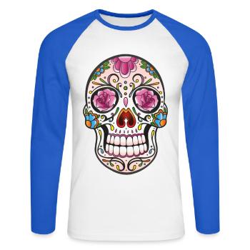 Mexican Sugar Skull, day of the dead - Unisex Long Sleeve Baseball T-Shirt - white/royal blue - Front - Nik (191cm)