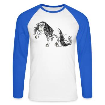 Lustiger Andalusier - Unisex Baseballshirt langarm - Weiß/Royalblau - Vorne - Nik (191cm)