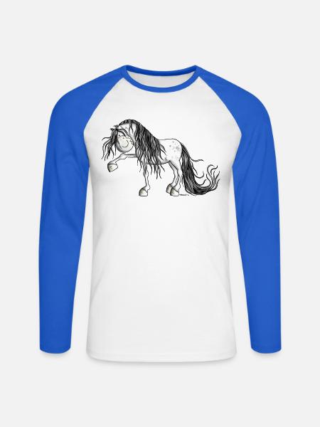 Andalusian Horse - Unisex Long Sleeve Baseball T-Shirt - white/royal blue