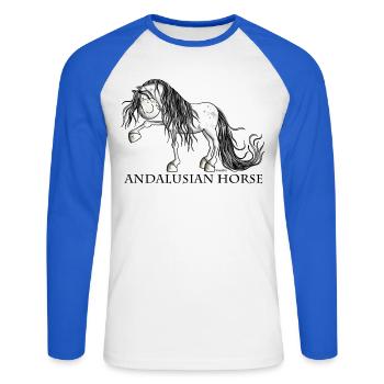 Süßer Andalusier - Unisex Baseballshirt langarm - Weiß/Royalblau - Vorne - Nik (191cm)