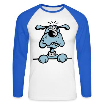 Chien - T-shirt baseball manches longues Homme - blanc/bleu royal - Devant - Nik (191cm)