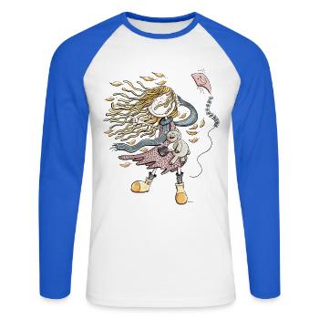 Happy Girl in the Autumn Wind I Autumn - Unisex Long Sleeve Baseball T-Shirt - white/royal blue - Front - Nik (191cm)