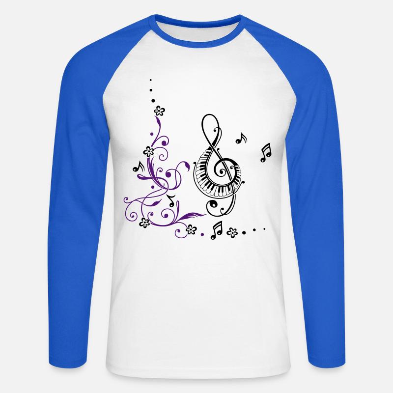 Clef con note musicali - Maglia da baseball a manica lunga da uomo - bianco/blu royal