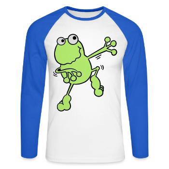 Tanzender Frosch - Unisex Baseballshirt langarm - Weiß/Royalblau - Vorne - Nik (191cm)