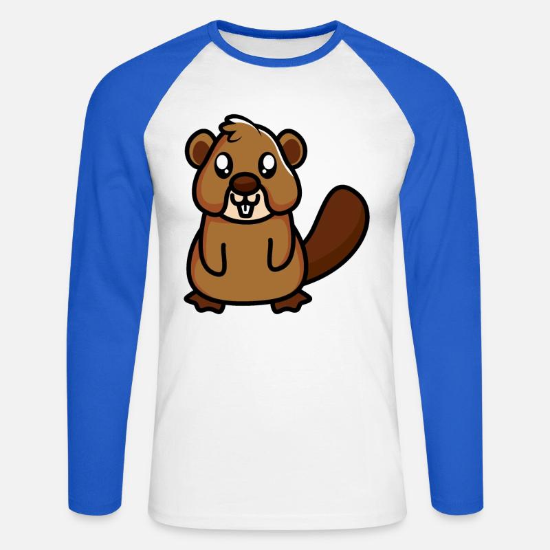 Castoro - Maglia da baseball a manica lunga da uomo - bianco/blu royal