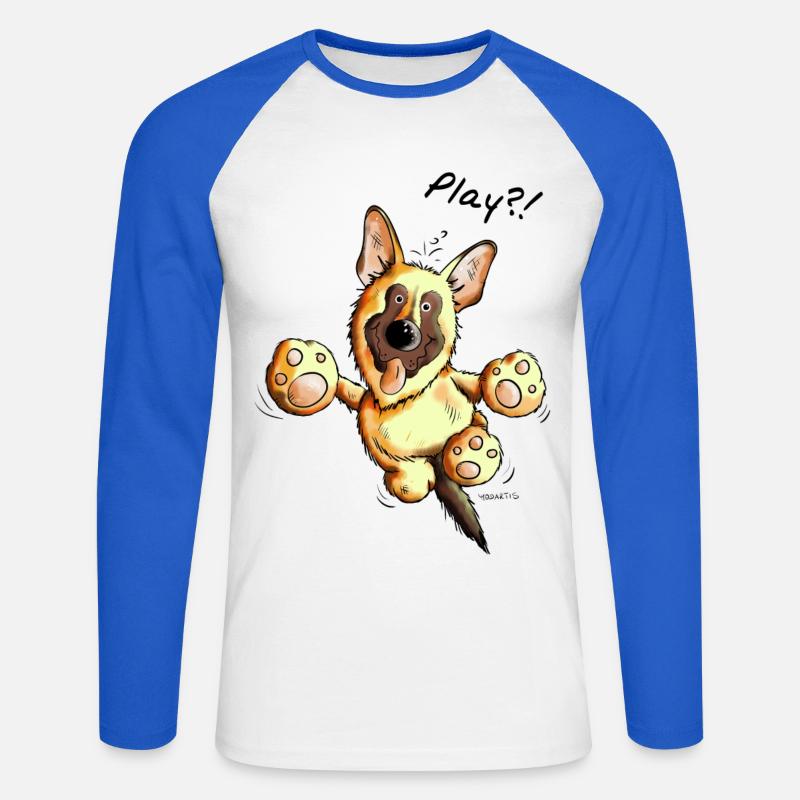 Schäferhund Play - Deutscher Schäferhund - Hund - Unisex Baseballshirt langarm - Weiß/Royalblau