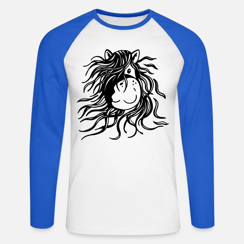 Pferd mit dicker Mähne - Pferde - Comic - Unisex Baseballshirt langarm - Weiß/Royalblau