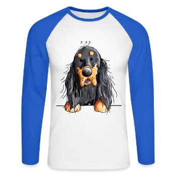 Drôle Gordon Setter dessin animé - Chien - Cadeau - T-shirt baseball manches longues Homme - blanc/bleu royal - Devant - Nik (191cm)