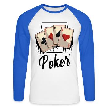 Ace of Four Card Design - Unisex Long Sleeve Baseball T-Shirt - white/royal blue - Front - Nik (191cm)