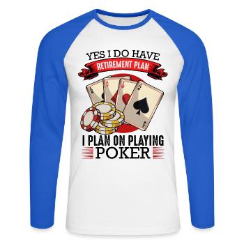 Cartes et jetons du plan de retraite - T-shirt baseball manches longues Homme - blanc/bleu royal - Devant - Nik (191cm)