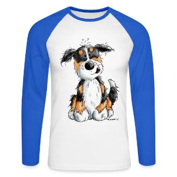 Kleiner Berner Sennenhund - Cartoon - Geschenk - Unisex Baseballshirt langarm - Weiß/Royalblau - Vorne - Nik (191cm)