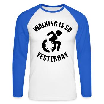 La marche, c’est ainsi depuis hier pour les personnes en fauteuil roulant # - T-shirt baseball manches longues Homme - blanc/bleu royal - Devant - Nik (191cm)