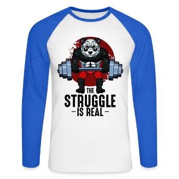 Panda Lifter avec barre - T-shirt baseball manches longues Homme - blanc/bleu royal - Devant - Nik (191cm)