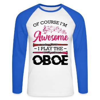 Pink music sheet music graphic - Unisex Long Sleeve Baseball T-Shirt - white/royal blue - Front - Nik (191cm)