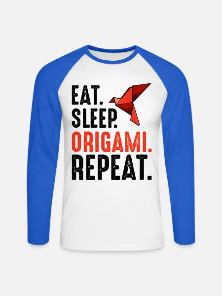 Roter Origami Vogel - Unisex Baseballshirt langarm - Weiß/Royalblau