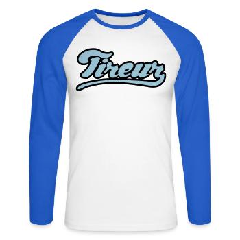 Tireur pétanque flex - T-shirt baseball manches longues Homme - blanc/bleu royal - Devant - Nik (191cm)