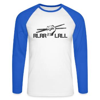 Drums Drummer Schlagzeuger - Single Paradiddle - T-shirt baseball manches longues Homme - blanc/bleu royal - Devant - Nik (191cm)