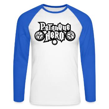 Petanque héro flex - T-shirt baseball manches longues Homme - blanc/bleu royal - Devant - Nik (191cm)