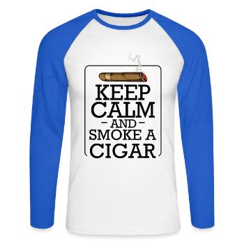 Cartoon Cigar with Smoke — Retro Style - Unisex Long Sleeve Baseball T-Shirt - white/royal blue - Front - Nik (191cm)