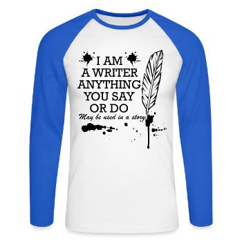 Feather of Shadows - Unisex Long Sleeve Baseball T-Shirt - white/royal blue - Front - Nik (191cm)