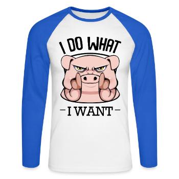 Wütendes Schwein Fingerzeig - Unisex Baseballshirt langarm - Weiß/Royalblau - Vorne - Nik (191cm)