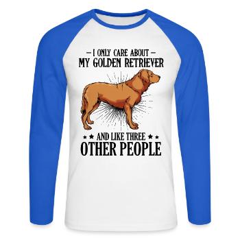 Profil latéral du Golden Retriever - T-shirt baseball manches longues Homme - blanc/bleu royal - Devant - Nik (191cm)