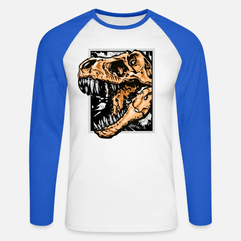 Dinosaurier / T-Rex / Trex / Geschenkidee - Unisex Baseballshirt langarm - Weiß/Royalblau