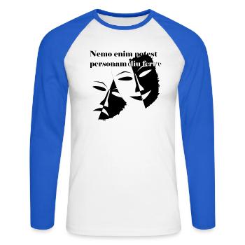 Latein Sprüche Masken Rom Geschenkidee witzig - Unisex Baseballshirt langarm - Weiß/Royalblau - Vorne - Nik (191cm)