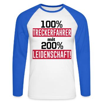 Traktor , Treckerfahrer 200% Leidenschaft ...(25) - Unisex Baseballshirt langarm - Weiß/Royalblau - Vorne - Nik (191cm)