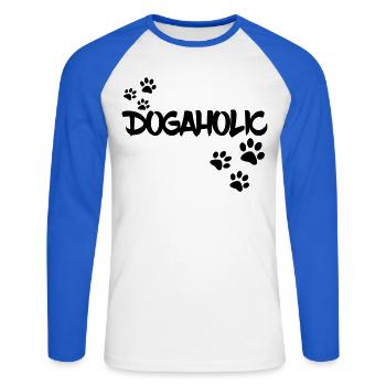 Accro aux chiens. Amoureux des chiens, animal * - T-shirt baseball manches longues Homme - blanc/bleu royal - Devant - Nik (191cm)