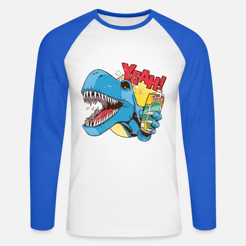 T-Rex mit Bierdose - Unisex Baseballshirt langarm - Weiß/Royalblau