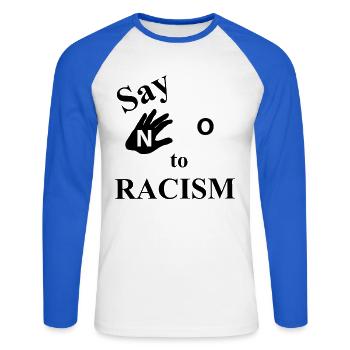 Pas de graphisme de signes de main - T-shirt baseball manches longues Homme - blanc/bleu royal - Devant - Nik (191cm)