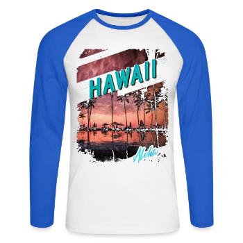 Hawaii Aloha - Hawaiian - Unisex Long Sleeve Baseball T-Shirt - white/royal blue - Front - Nik (191cm)