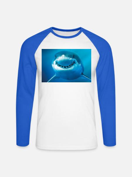 Smiling Shark Underwater - Unisex Long Sleeve Baseball T-Shirt - white/royal blue
