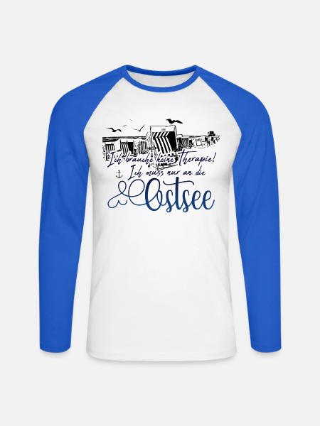 Ostsee! Ich muss nur an die Ostsee - Unisex Baseballshirt langarm - Weiß/Royalblau