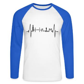 Lisbon Skyline Heartbeat Portugal Love Lisboa - Unisex Long Sleeve Baseball T-Shirt - white/royal blue - Front - Nik (191cm)