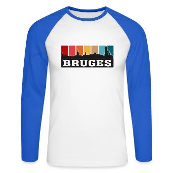 Bruges Belgique Voyage Skyline Souvenirs Silhouette - T-shirt baseball manches longues Homme - blanc/bleu royal - Devant - Nik (191cm)