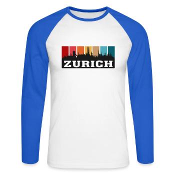 Zurich Suisse Voyage Souvenir Sur Les Toits De La Ville - T-shirt baseball manches longues Homme - blanc/bleu royal - Devant - Nik (191cm)
