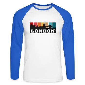 Londres Angleterre Voyage Skyline Souvenir Silhouette - T-shirt baseball manches longues Homme - blanc/bleu royal - Devant - Nik (191cm)