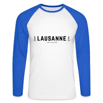 Lausanne Suisse - T-shirt baseball manches longues Homme - blanc/bleu royal - Devant - Nik (191cm)